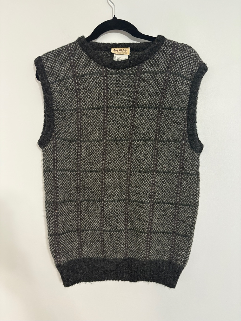 VTG 70s Carson Pirie Scott Knit Sweater Vest Mens Small Gray Windowpane Wool EUC